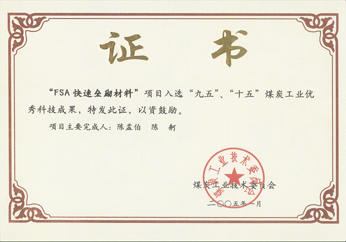 2005年1月FSA快速壘砌材料獲“九五、十五”科技成果獎.jpg